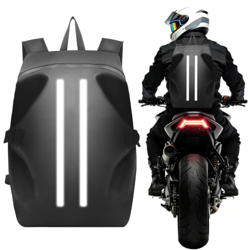 yucenbra Motorcycle Backpack - Waterproof Helmet Backpack with Reflective Strips Large Capacity Durable Cycling Backpacks for Men Motorcycle Accessories Gear for Commuting & Outdoor Sports