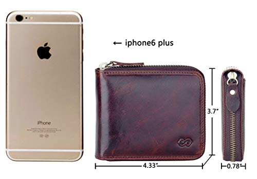 EE Men's Leather Zipper Wallet RFID Blocking Zip Around Wallet Bifold Multi Card Holder Purse dark brown4