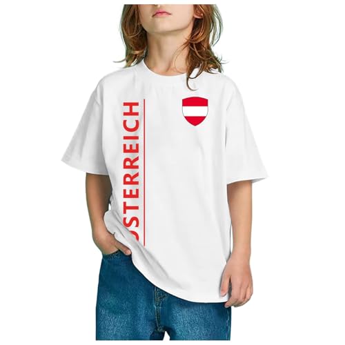 Camiseta Niño Manga Corta Top - Camiseta de Manga Corta con Cuello Redondo y Estampado de Bandera para niños Camisetas de Tendencia a la Moda (White 140 130-140cm/5118-5512'')