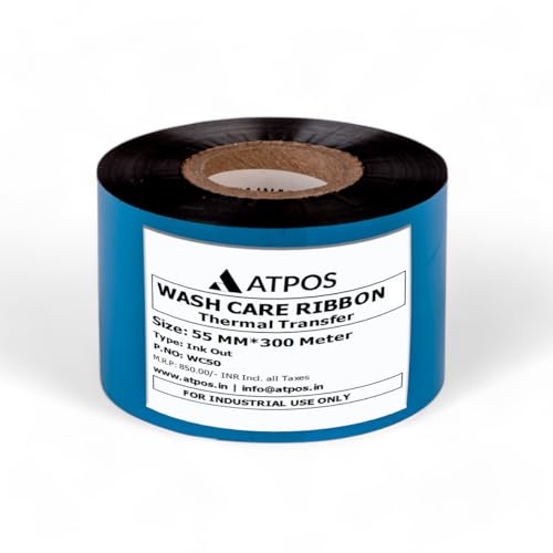 Atpos Wash Care Resin Ribbon 55mm x 300m – Thermal Transfer Printer for Taffeta, Satin, Garment & Textile Labels, Laundry Applications (Washing,... - Image 3