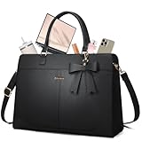 RAINSMORE Laptoptasche Damen 15.6 Zoll Arbeitstasche Damen PU Leder Business Handtasche Groß Wasserdicht Shopper Tasche für Arbeit BüRo Uni Schwarz