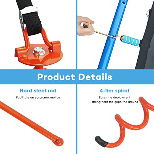 MIXXIDEA 11.4 Inch Gound Anchors Screw in, Metal Spiral Earth Anchors Kit, Heavy Duty Folding Ring Spiral Stake with Straps, Ground Stakes for Tent (Orange, 11.4 Inch with 92in Straps)