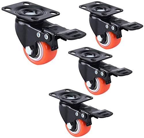 Set von 4 Lenkrolle Rad Red Rubber Casters Rädern mit Bremse 40 / 50mm Tragfähigkeit 150 kg for medizinische Geräte Möbel Fußbänke Größe: 40mm (1.5in) (Color : (4×with Brake), Size : 40mm(1.5in)) Cover