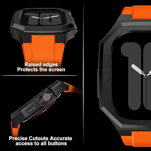 Image of Luxury Metal Case with Band Compatible for Apple Watch 44mm 45mm 46mm 49mm,Men Rugged Protective Bumper Cover with Soft Silicone Strap for iWatch Series 11 /10 /9 /8 /7 /6 /SE3 /SE2 /SE /5 /4 and Ultra 3 /2 /1 49mm