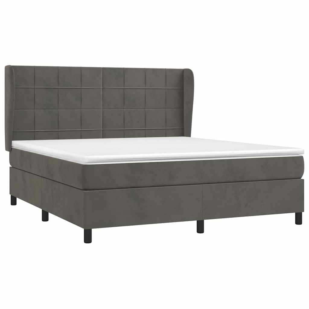 Polsterbett mit Matratze in Dunkelgrau 180x200 cm Samt, Stauraumbett mit höhenverstellbarem Kopfteil, Doppelbett für Schlafzimmer, Kinderzimmer oder Jugendzimmer, mit Stauraum