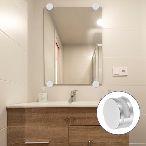 Image of uxcell 4 Pcs Frameless Mirror Mounting Hardware, Zinc Alloy Mirror Holders Mirror Mounting Clips Mirror Hanging Holders Brackets Kit with Screws & Anchors for Bathroom, Silver