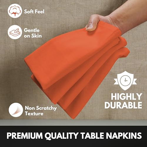 Image of Cloth Napkin 100% Cotton 17 inchx17 inch Decorative Washable Table Napkins Set of 12 for Dining, Holidays, Buffet Parties & Wedding Use - Orange
