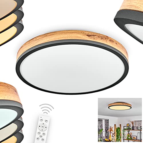 Plafonnier LED Salmi, plafonnier en métal/MDF/plastique noir/bois/marron/anthracite/blanc, dimmable par télécommande, Ø45 cm, 120-1800 lumens, 2700-4000-6000...