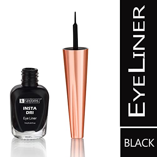Image of Krayons Insta Dri Sparkling Eyeliner, Black, 7ml And Power Stay Nontransfer 12hrs Stay Matte Liquid Lipstick, Pink Glam, 4ml