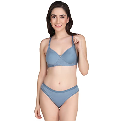 Image of Non Padded Bra Panty Set - Made of Pure Cotton Full Coverage Non Wired Seamless Pushup Soft Cup for T-Shirt Saree Dress Sports Garment for Daily Use Everyday