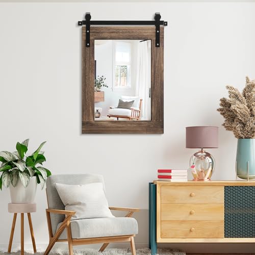 Miroir mural rectangulaire en bois rustique anti-reflet déformé pour entrée