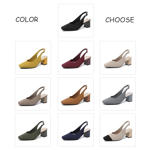 Womens Knit Slingback Low Chunky Block Heel Pumps with Elastic Ankle Strap Comfort Closed Square Toe Block Heel Backless Dress Shoes for Evening Party Bride Wedding4