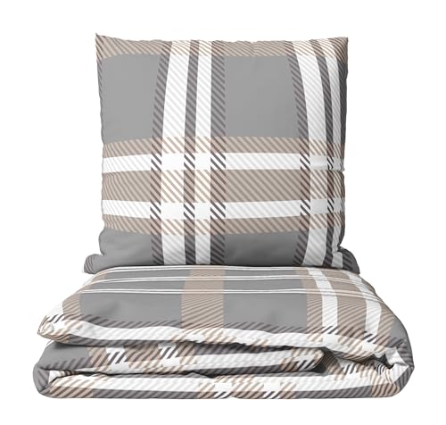 Leonado Vicenti Flausch Bettwäsche Grau Beige modern gestreift Kissenbezug...