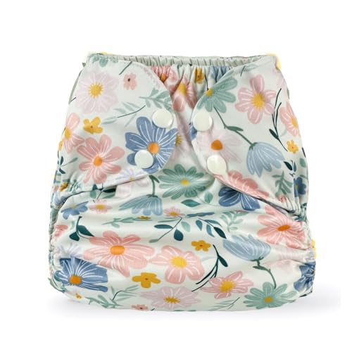 BISENKID Waterproof Cloth Diaper Cover Reusable Swim Diaper - Adjustable Outer Shell Over an Absorbent Inner Layer to Prevent Urine Blowouts - Outer Flower, Size 2 (18-35lbs)
