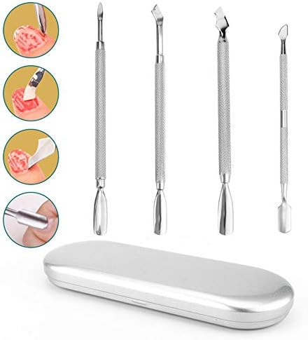 Pinkiou Nail Cuticle Remover Tool Double End Dead Skin Pusher Stainless Steel Pedicure Grooming Kit (4pcs)