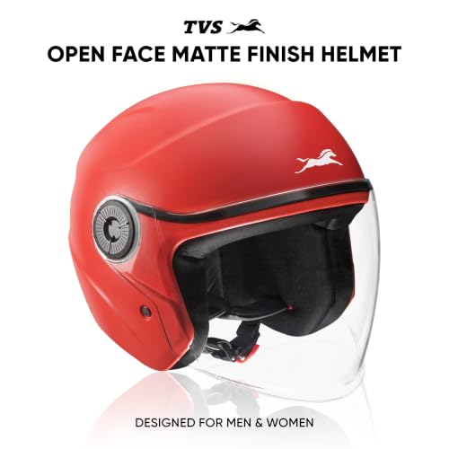 Image of TVS ACE ISI Certified Open face Unisex Helmet with Full Coverage Visor Available in 8 Colors | Lightweight Comfort-Fit Microfiber Liner Equipped with Quick Release Chin Strap