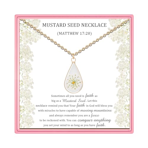 PARTNER Good Luck Mustard Seed Necklace for Women Christian Gifts for Women Dried Flower Resin Necklace Faith Fall Autumn Christmas Faith Jewelry