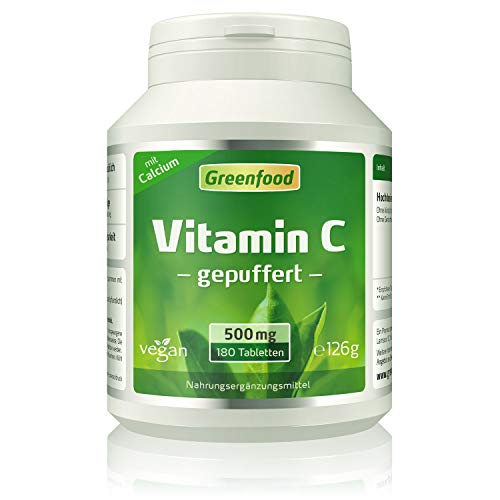 Greenfood Vitamin C, magenfreundlich, pH-neutral, 500mg, hochdosiert, 180 Tabletten