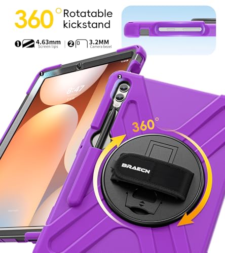 Image of BRAECN Case Galaxy Tab S10 Plus / S9 Plus / S9 FE+ / S8 Plus / S7 Plus / S7 FE | 12.4 inch Shockproof Heavy Duty Full Body Protective Cover with Hand Strap & Kickstand, Shoulder Strap, S Pen Holder Purple