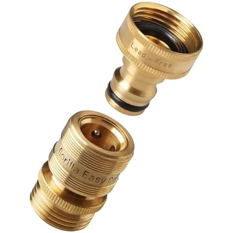 GORILLA EASY CONNECT Low Lead Brass Locking Garden Hose Quick Connect Fittings 3/4 Inch GHT Solid Brass Leak Proof to 200 PSI Heavy Duty Cover