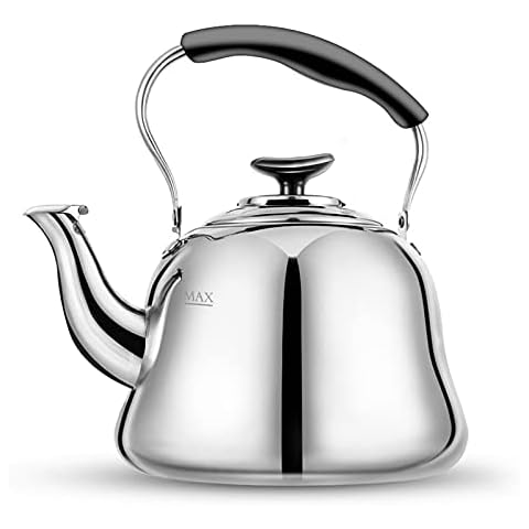 Tea Kettle Stovetop Whistling Teakettle ClassicTeapot Stainless Steel Tea Pots for Stove Top with Heat-resistant Folding Handle Mirror Finish, 2 liters Cover