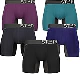 STEP ONE Bamboo Boxers Mens 5 Pack, Anti Chafing Underwear with 3D Pouch, Breathable Moisture Wicking Boxer Shorts for Men, No Ride Up Boxers for Sports & Daily Comfort - XL