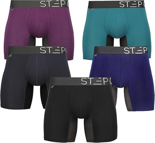 STEP ONE Mens Boxers Shorts Multipack - 5 Pairs, Anti Chafing Underwear Mens, Moisture-Wicking Bamboo Boxers Mens, 3D Pouch + Chafe-Reducing Mens Underwear. Viscose from Bamboo Assorted Dark Colors