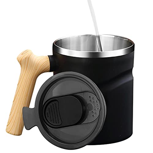 サーモコーヒーマグ,蓋付き真空断熱タンブラー スプーン - 17オンス ステンレス鋼 こぼれ防止 コーヒー トラベル サーモス タンブラー 回転式ベース付き