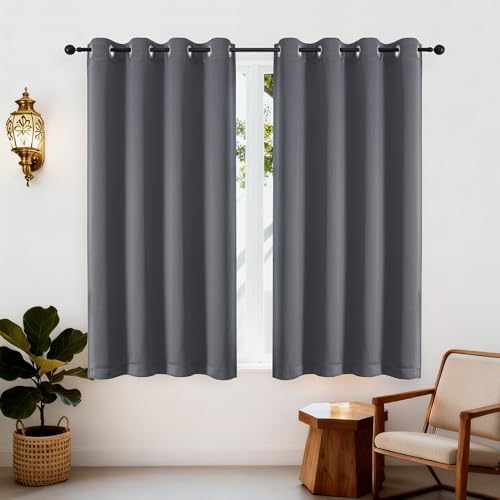 Simplebrand Verdunklungsvorhänge Grau mit Ösen 2er Set H163 x B140 cm | Blickdicht und beidseitig matt, wärmeisolierend und weich für Schlafzimmer, Wohnzimmer, Gästezimmer und Büro