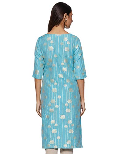 Image of BIBA Women Light Poly Metallic Cotton Straight Yarndyed Kurta