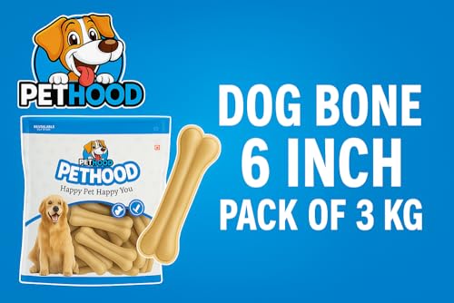 Image of Pressed Rawhide Dog Chew Bone 6 inches - 3 Kg | Dog Chewing Calcium Bone | 6 Inch | Bones Treat for All Dogs | Mega Pack (Size 6 inch) (3 Kg Pack),All Life Stages, Pet Haddi Treat for Dogs