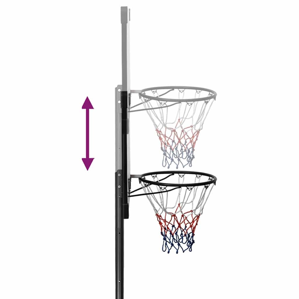 Supporto da basket trasparente in policarbonato, regolabile in altezza, 235-305 cm, con canestro, rete e tavola, per interni ed esterni, per allenamento, giochi, tempo libero in cortile