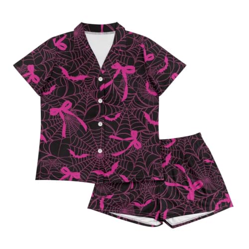Image of Renewold Button Down Womens Pajama Set Short Sleeve Loungewear Bow Nightwear Sleepwear Night Suit Tops Shorts 2 Pieces