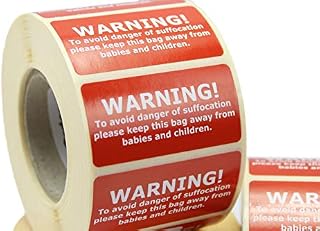 500 x 50mm x 25mm Suffocation Warning Labels for Cellophane Bags, Warning of Suffocation Safety Labels. (1000 Labels)