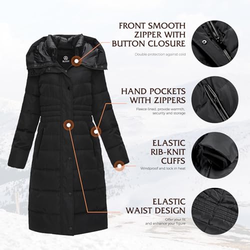 IKAZZ Women's Winter Coats, Thickened Warm Insulated Vegan Down Long Parka Jacket with Hood4