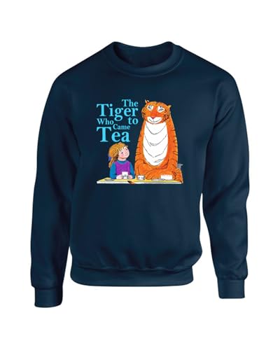 Image of The Tiger came to tea Sweatshirt, World Book Day Story Jumper, Study Lover Gift Top, Unisex Adults And Kids Top (Navy Blue, 3 Years)