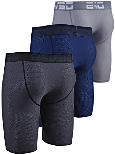 Devops Men's Perfomance Cool Dry Mesh Underwear Boxer Trunk 9-Inch Brief (3 Pack) (X-Large, Charcoal-Navy-Steel) #TOP1