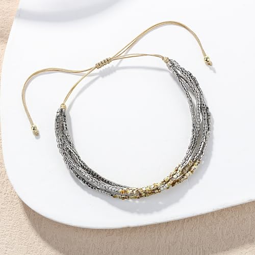 Image of KELITCH Layered Miyuki Beads Bracelets Adjustable Strand Bracelets Bangles Bohemian Style Summer