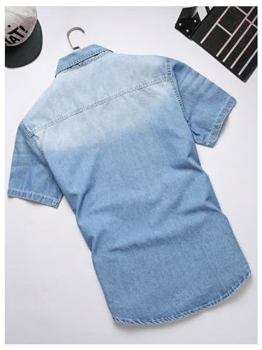 Floerns Men's Causal Ripped Button Front Dual Pocket Short Sleeve Denim Shirt Without Tee2