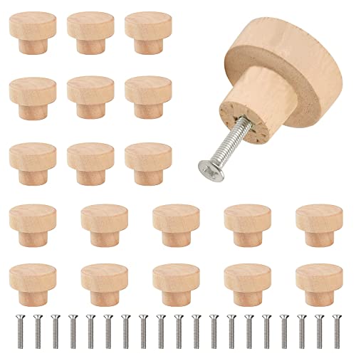 sinzau Lot de 20 boutons de meubles en bois - 35 mm - Pour armoire - Avec 20 vis - Pour tiroirs, meubles, armoires et commode