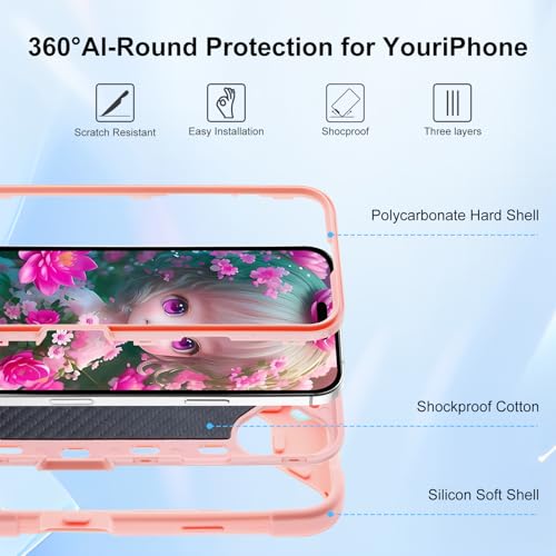 Image of MARKILL Compatible with iPhone with Built-in 360Rotating Ring Stand, Military Grade Drop Protection Full Body Rugged Heavy Duty Case Durable Cover (Pink, iPhone 17)