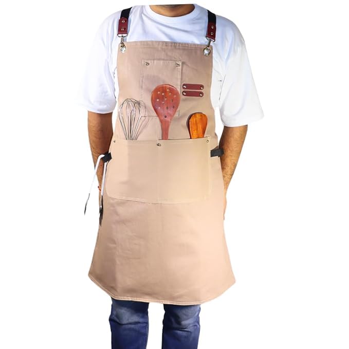 Grembiule da uomo e da donna, in cotone resistente, a triplo strato, impermeabile, con cinghia regolabile per chef