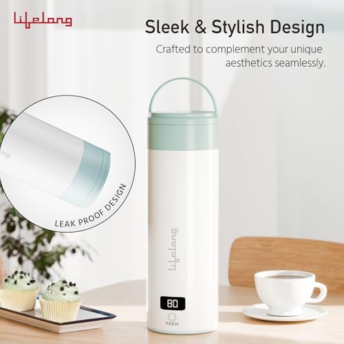 Image of Lifelong 2-in-1 Portable Electric Kettle & Bottle For Travel-400Ml |Digital Display |4 Temperature Settings with Touch |Fast Boil |Advanced Safety Features |300W Power |Make Tea /Coffee Without Milk