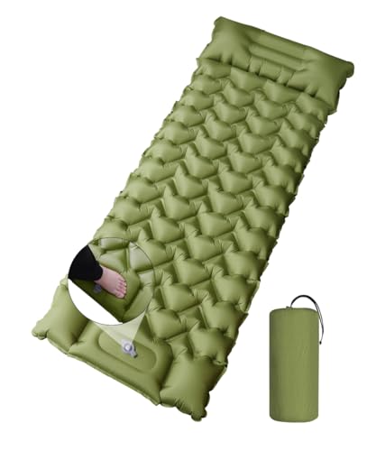 Camping Sleeping Pad, Extra Thickness 4 Inch Ultralight Inflatable Sleeping Mat With Built-In Foot Pump, Durable Compact Waterproof Camping Air Mattress For Tent,Carry Bag,Hiking,Tent (Olive Green)