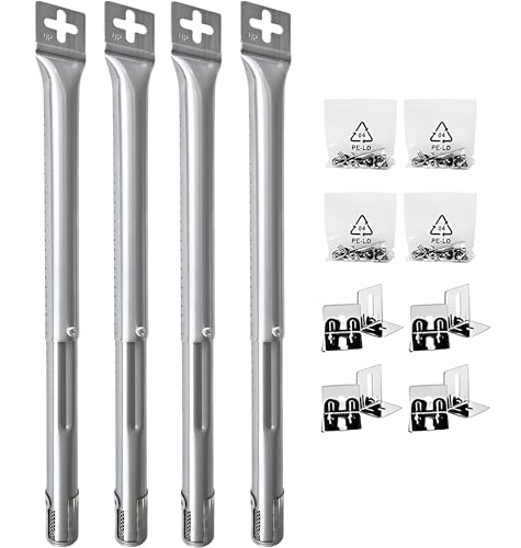 Set of 4 Universal Adjustable Burner Tubes (12 inches to 17.5 inches) for 4 Burner Grills from Backyard Grill, Dyna Glo, Nexgrill, Brinkmann, Master Forge & Others, Replacement Burners for Gas Grills
