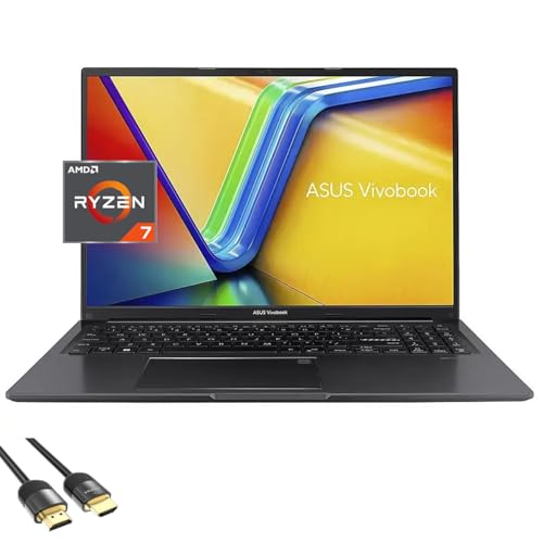 ASUS Vivobook 16 Laptop, Pantalla WUXGA de 16', 8-Core AMD Ryzen 7 7730U (Beats i7-1355U), 24GB RAM, 2TB SSD, Webcam, Backlit, KeyPad, FP, PDG HDMI Cable, Teclado de US, Win 11