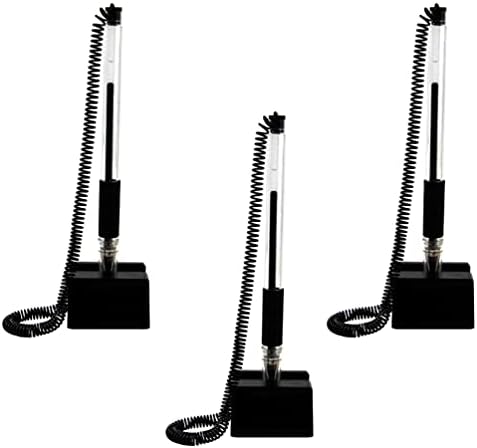 NUOBESTY 3pcs Secure Counter Pens with Adhesive Chain Desktop Gel Ink Pen Security Pen Holder Stand Type Spring Joint Pen for Reception Desk