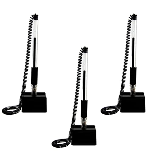 Nuobesty 3Pcs Secure Counter Pens With Adhesive Chain Desktop Gel Ink Pen Security Pen Holder Stand Type Spring Joint Pen For Reception Desk #TOP2
