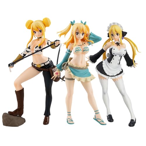 Xinnice Fairy Tail Lot de 3 figurines d'action anime Lucy Heartfilia | Statue debout en PVC | Modèle de décoration de bureau de dessin animé | Cadeau pour...