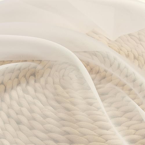 Image of OVZME 2 Panels Cream Sheer Curtains 54 Inches Length Window Treatment for Kitchen, Elegant Airy Transparent Curtain Dual Rod Pocket for Kids Living Room, Each 42 Width 45 Length
